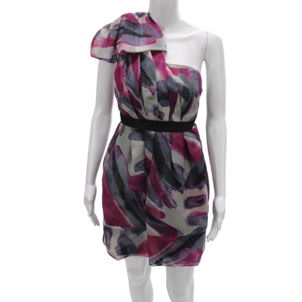Thread Social Women Mini One Shoulder Silk Geometric Cocktail Dress Zip Size 2